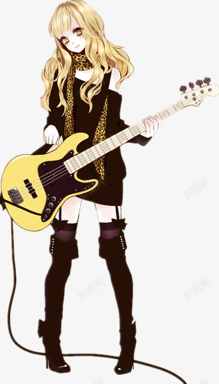 卡通黑色衣服女孩弹吉他png免抠素材_新图网 https://ixintu.com 卡通 吉他 女孩 新图网 衣服 黑色