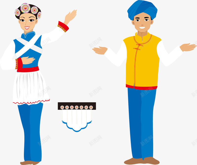手绘民族男女矢量图ai免抠素材_新图网 https://ixintu.com 手绘 挂饰 民族 男女 矢量图