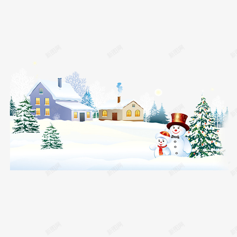 圣诞雪景psd免抠素材_新图网 https://ixintu.com 圣诞 房屋 村庄 雪景