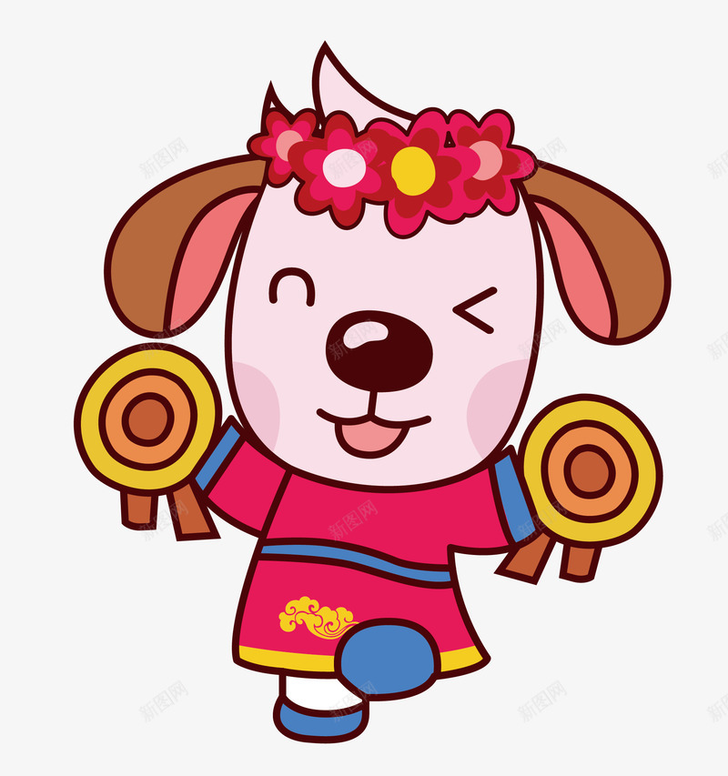 跳舞的狗狗png免抠素材_新图网 https://ixintu.com 2018年 元旦装饰品 卡通狗 带着花圈的狗狗 狗年 狗年装饰 矢量狗狗 舞动 跳舞的狗狗