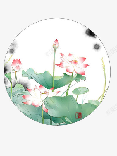 圆形装饰图png免抠素材_新图网 https://ixintu.com 中国风水墨图 中国风装饰图 荷叶