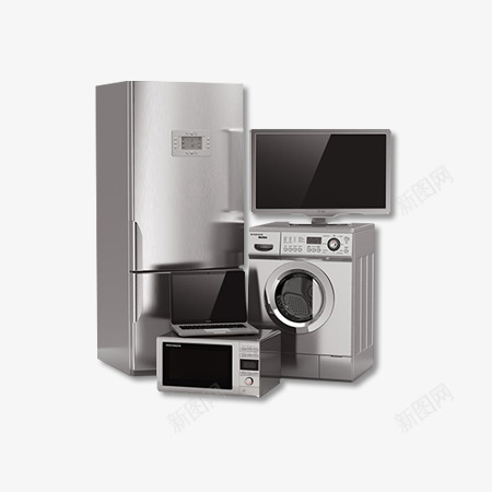 家电套装png免抠素材_新图网 https://ixintu.com 冰箱 显示器 洗衣机 烤箱 电脑 银色