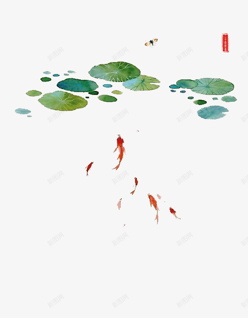 中国风池塘背景图png免抠素材_新图网 https://ixintu.com 中国风 国画 池塘 鱼
