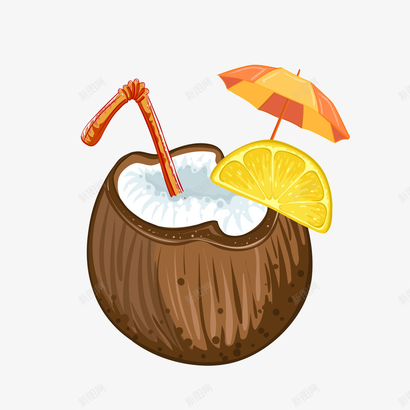 椰子果汁png免抠素材_新图网 https://ixintu.com 卡通 手绘 果汁 椰子