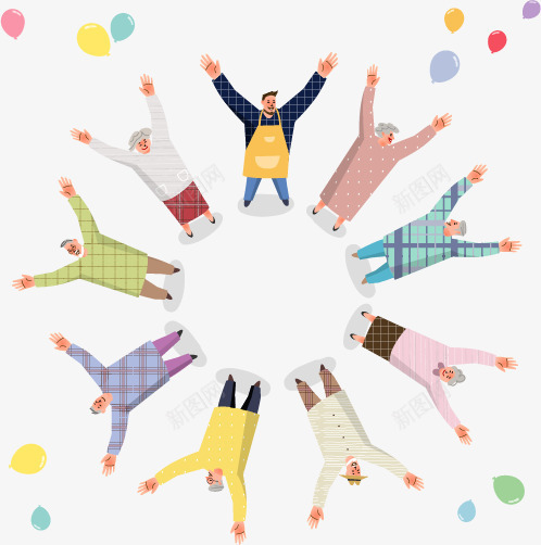 手绘卡通悠闲人物形象png免抠素材_新图网 https://ixintu.com 休息 休闲 伸懒腰 伸腰 几个人围成一圈 彩色插画风 悠闲