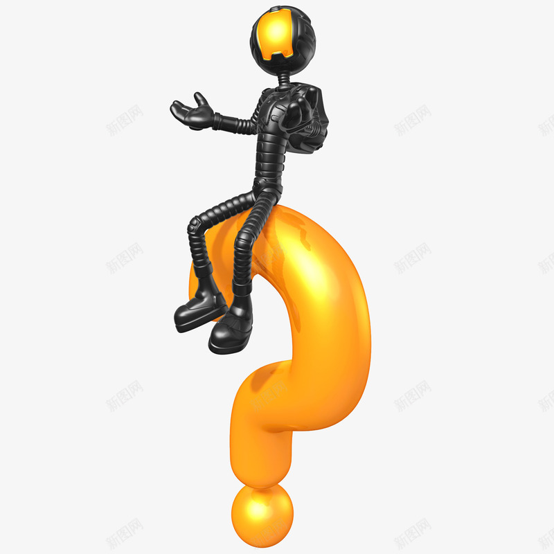 卡通坐在问号的小人图png免抠素材_新图网 https://ixintu.com 卡通 小人 帅气的 插图 疑问的 金色的 问号 黑色的