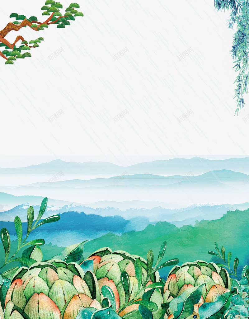 蓝色清新手绘春季海报背景png免抠素材_新图网 https://ixintu.com 手绘 春季 春暖花开 春游 柳树 树枝 花朵 踏青