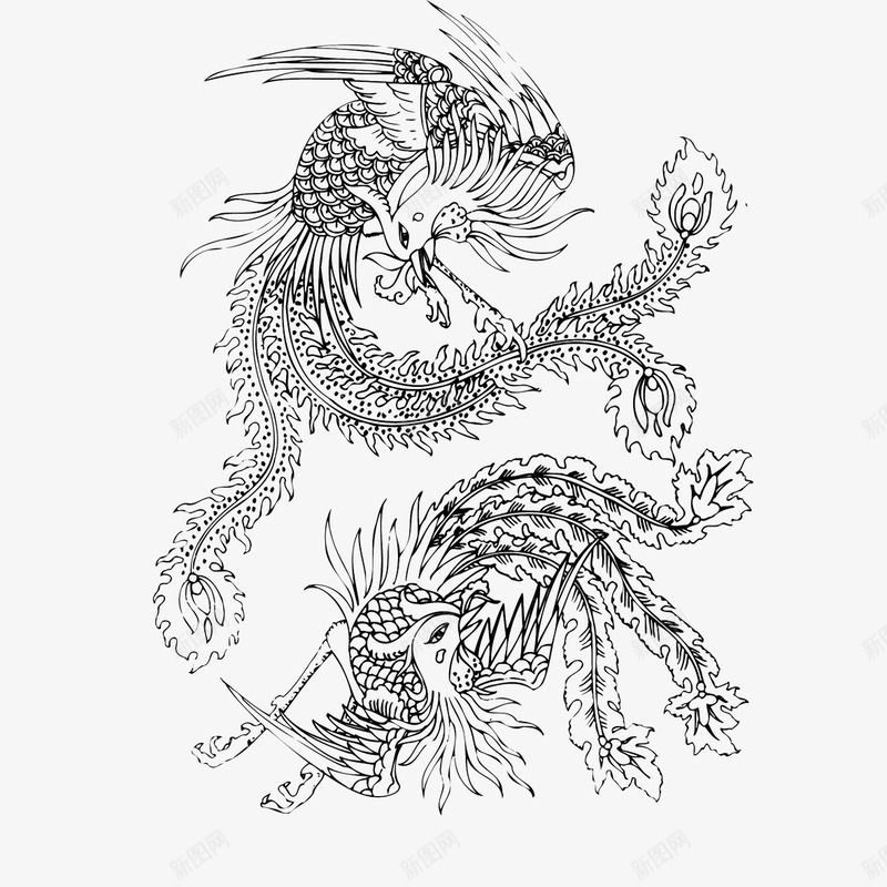 中国风纹样png免抠素材_新图网 https://ixintu.com 中国风纹样 中式传统图案 凤凰白描 凤纹 吉祥图案 线描插画