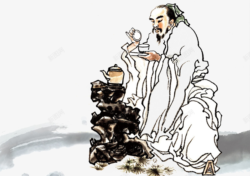 中国风古人品茶图案png免抠素材_新图网 https://ixintu.com 中国风 古人 品茶 图案 茶室