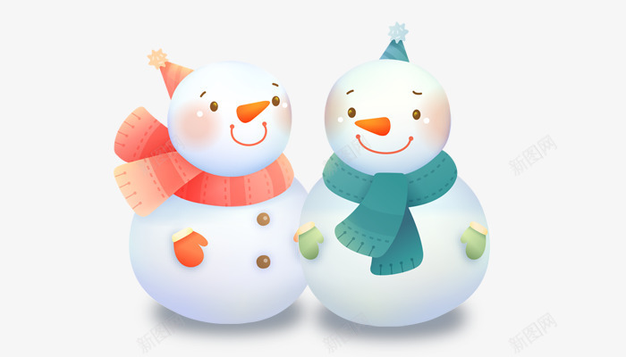 可爱卡通雪人造型情侣png免抠素材_新图网 https://ixintu.com 卡通 可爱 情侣 造型 雪人