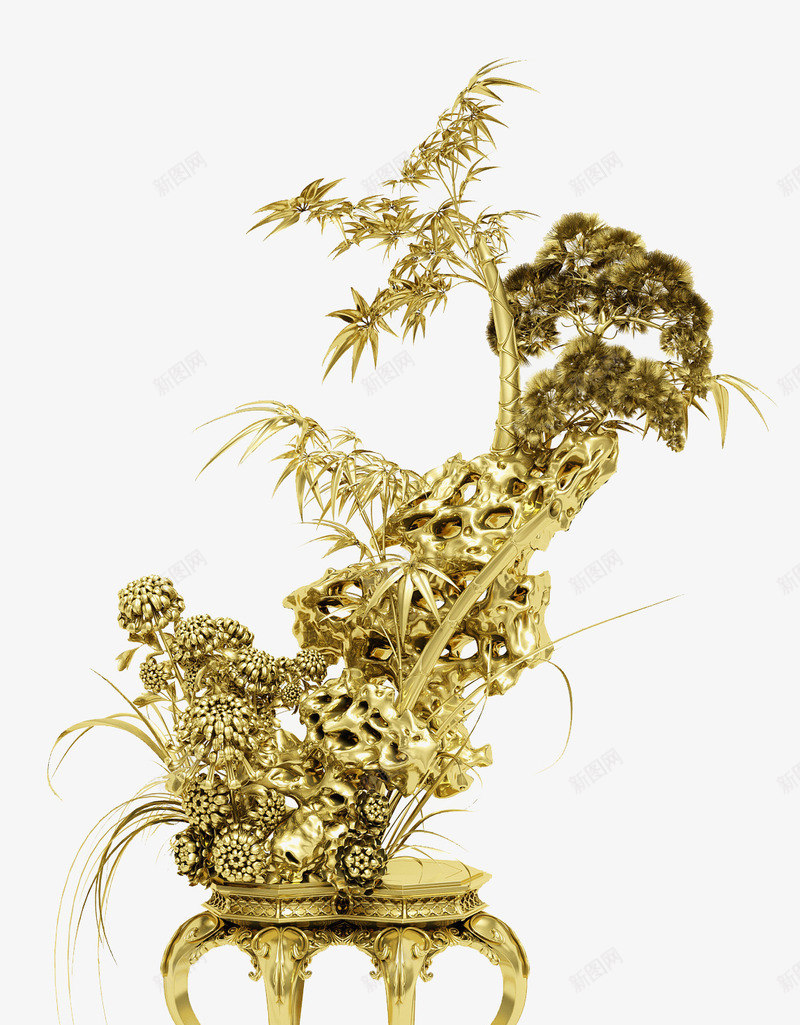 奢华金色叶子装饰盆栽png免抠素材_新图网 https://ixintu.com 叶子png 奢华盆栽 奢华装饰物 奢华金色叶子 盆栽png 金色叶子
