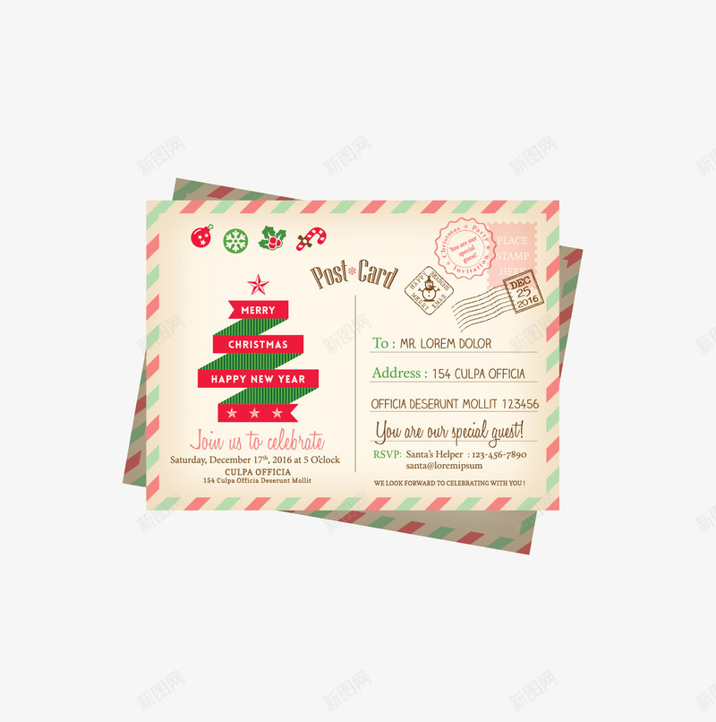 复古牛皮纸信封矢量图ai免抠素材_新图网 https://ixintu.com 免扣png素材 免费png素材 圣诞老人的信 圣诞节信件 条纹边框 矢量图