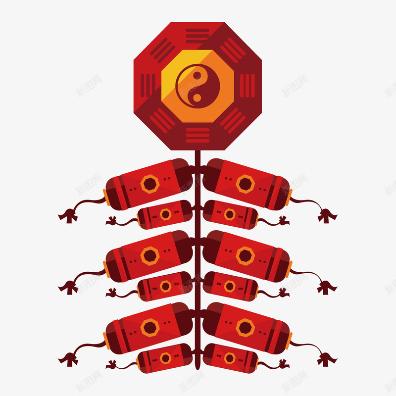 红色鞭炮悬挂元素png免抠素材_新图网 https://ixintu.com 八卦 卡通插画 吉祥 太极 如意 悬挂 红色 绳子 边框