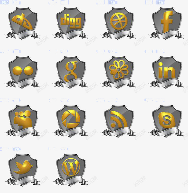 盾牌小图标png_新图网 https://ixintu.com 灰色盾牌 装饰图案 金色图片