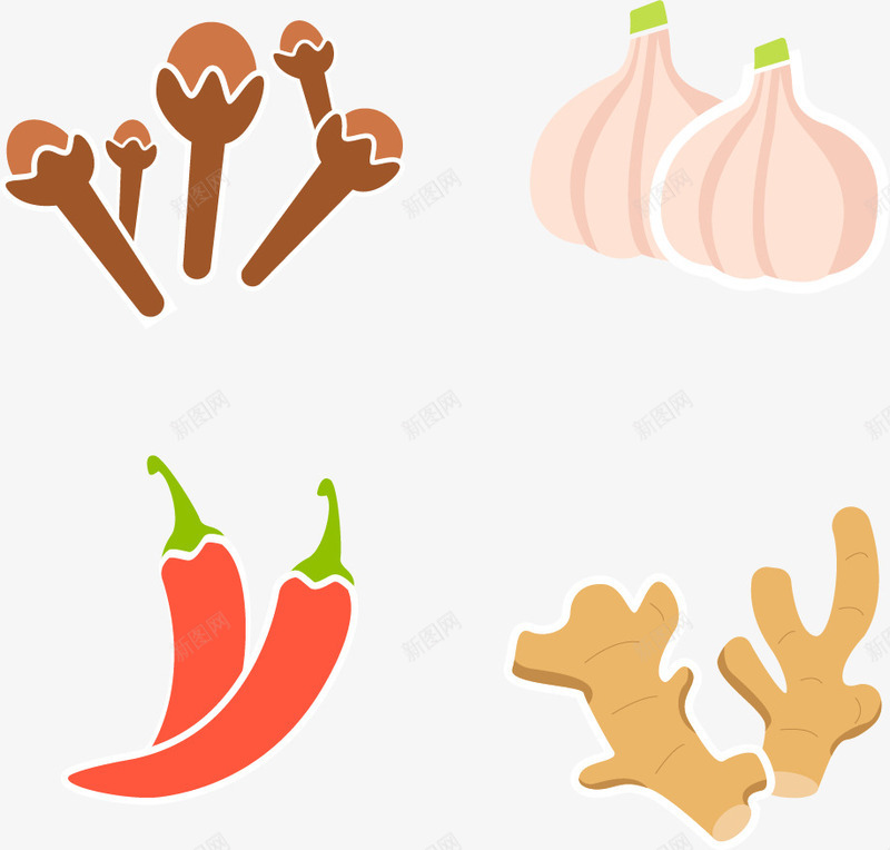食材矢量图ai免抠素材_新图网 https://ixintu.com 大蒜 生姜 辣椒 香菇 矢量图