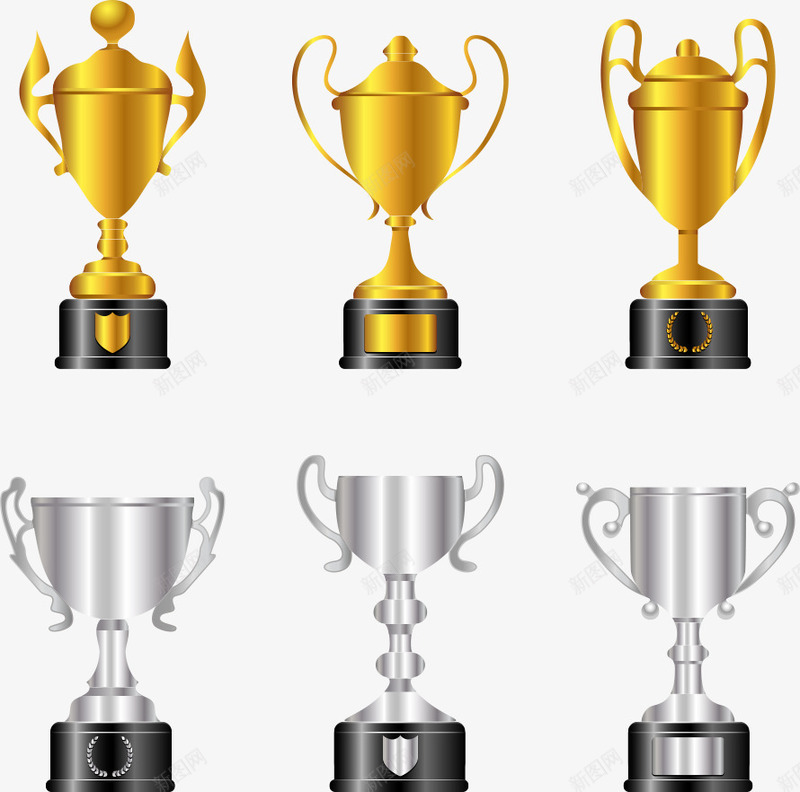 金奖与银奖png免抠素材_新图网 https://ixintu.com 卡通奖杯 奖杯 矢量奖杯 金奖 银奖
