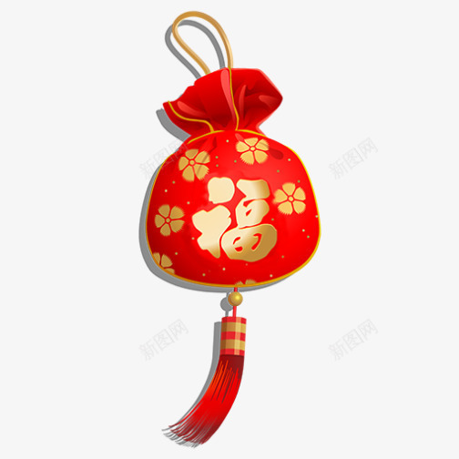 红色中国风新年福袋png免抠素材_新图网 https://ixintu.com 中国风挂饰 新年 新春 春节 福袋 过年 钱袋