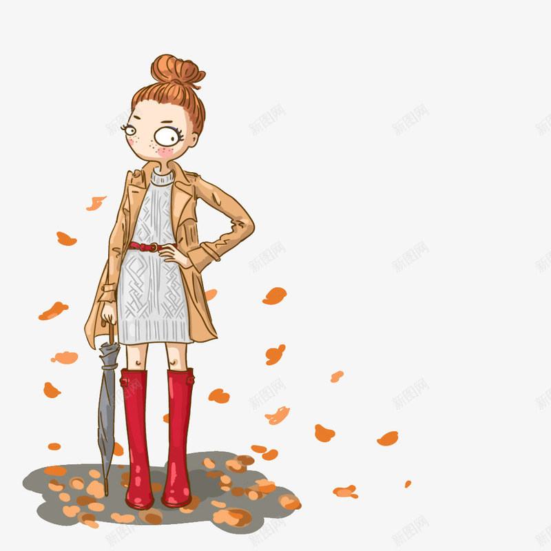 秋天的女孩png免抠素材_新图网 https://ixintu.com 卡通人物 女孩 女生 秋天 秋装 落叶