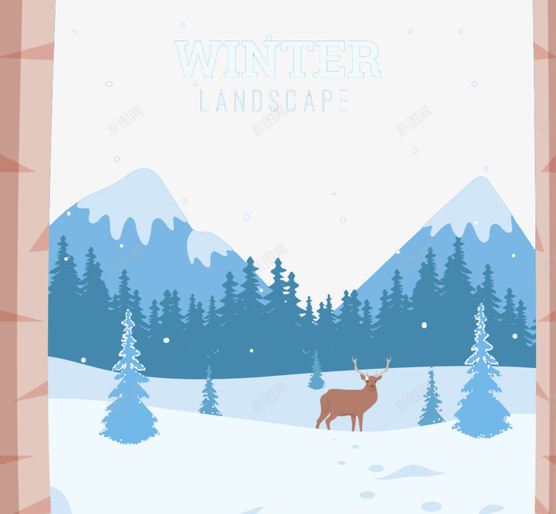 雪山下的驯鹿矢量图eps免抠素材_新图网 https://ixintu.com 卡通 手绘 雪山 驯鹿 矢量图