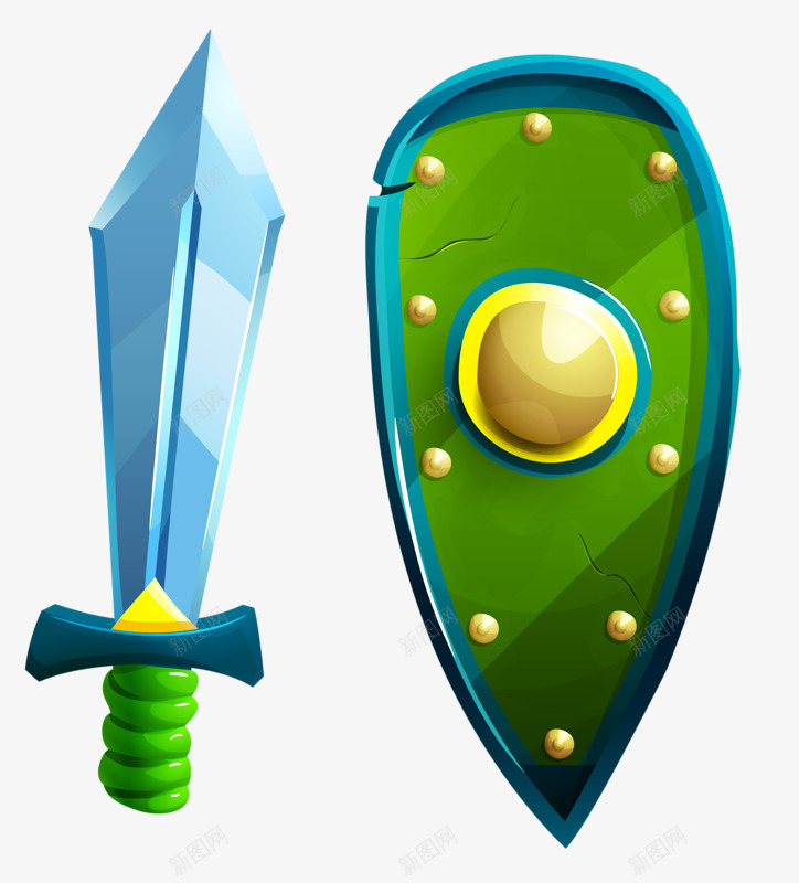 卡通武器png免抠素材_新图网 https://ixintu.com 剑 卡通 武器 盾牌
