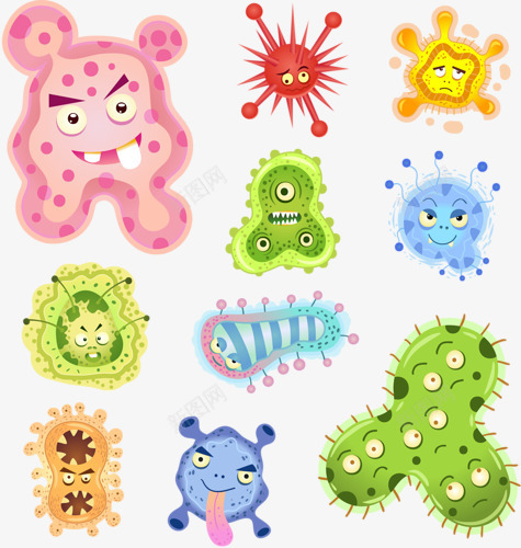 细菌png免抠素材_新图网 https://ixintu.com 卡通细菌 微生物 怪物 病毒