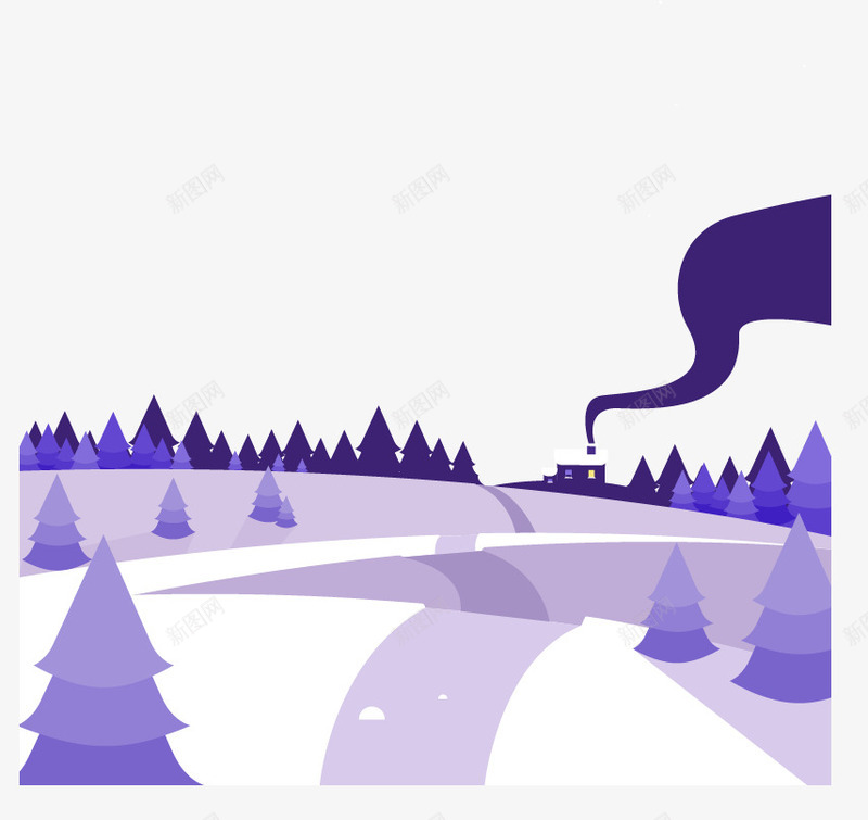 冬季大雪夜晚png免抠素材_新图网 https://ixintu.com 大雪 小房子 插画 矢量免费图片素材 雪地