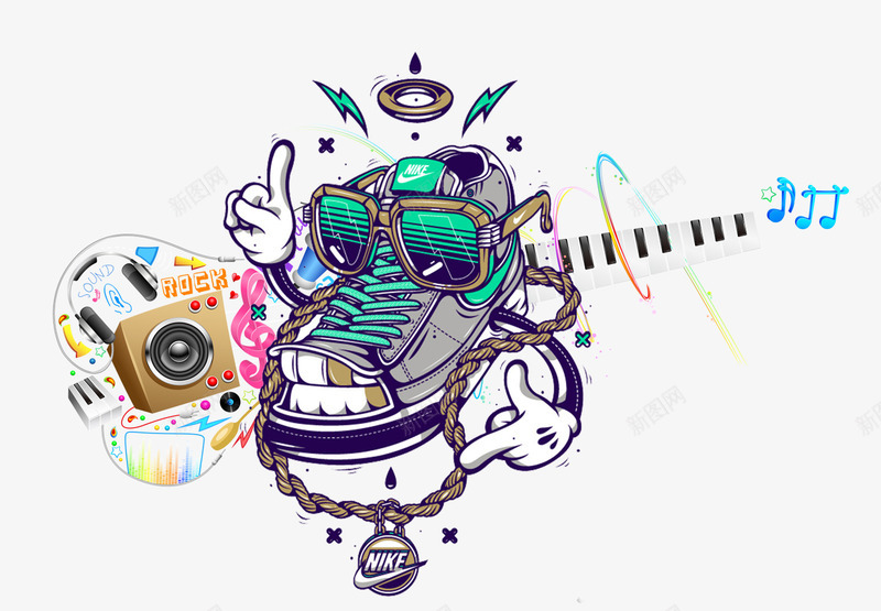 嘻哈音乐png免抠素材_新图网 https://ixintu.com hiphop 吉他 嘻哈 新图网 涂鸦 街头风 西方 音乐 音符 风格