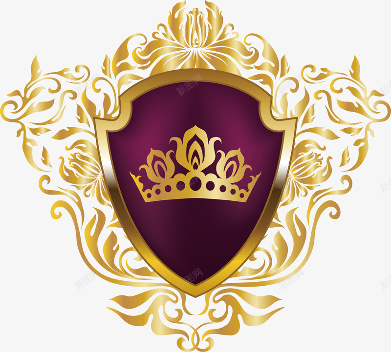 紫色盾牌徽章png免抠素材_新图网 https://ixintu.com 盾牌 盾牌徽章 矢量png 质保 质保徽章 金箔纸 金色花纹