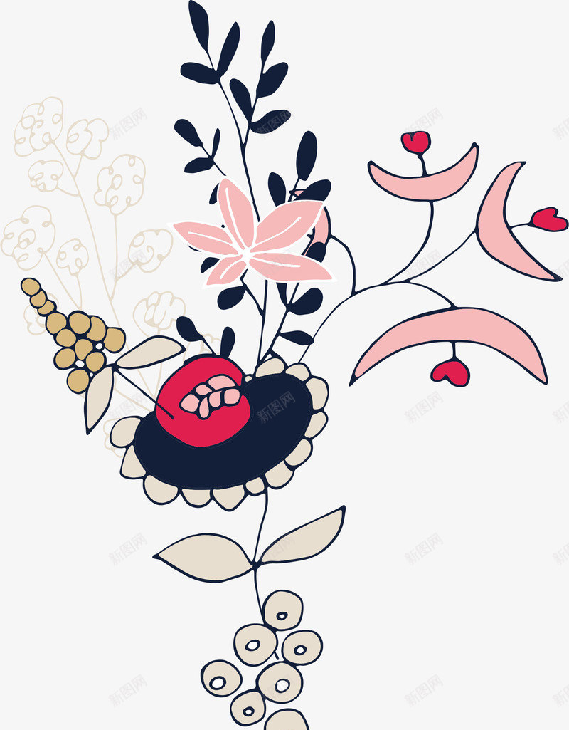 手绘卡通简约花草png免抠素材_新图网 https://ixintu.com 包装设计 小清新包装 花朵 花朵装饰 花草设计 贺卡设计