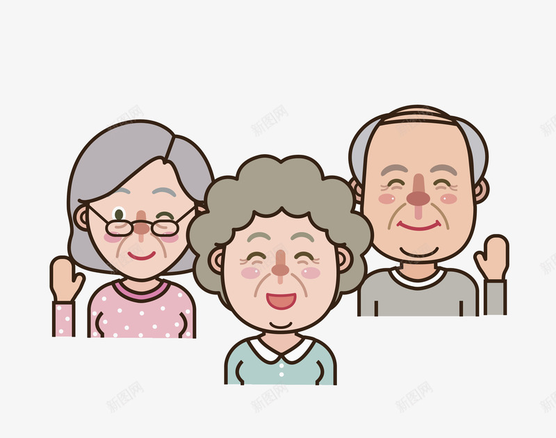 微笑老人png免抠素材_新图网 https://ixintu.com 人像 卡通 卷发 可爱 微笑 手绘 挥手 灰发 眼镜框 老人 表情
