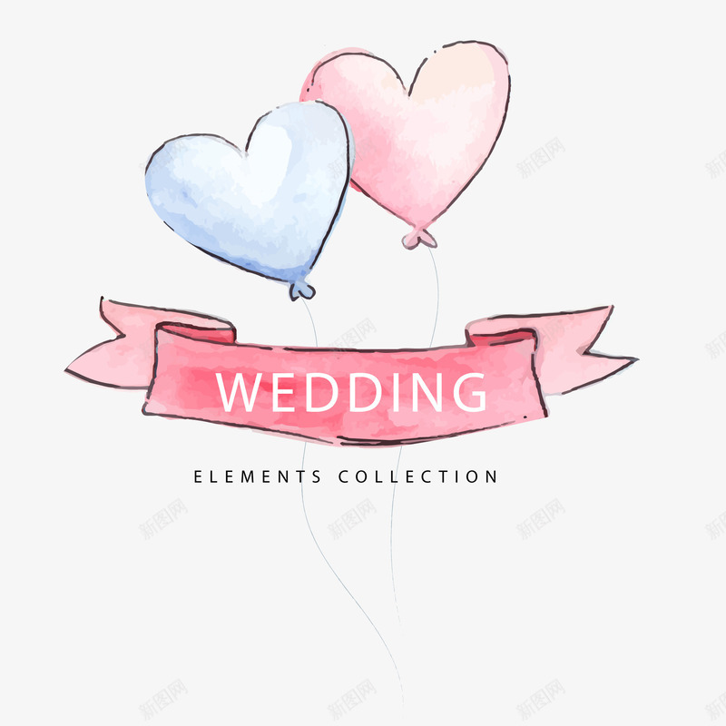 卡通结婚婚礼标签矢量图ai免抠素材_新图网 https://ixintu.com 创意 手绘 标签设计 气球 水彩 爱心 结婚 矢量图