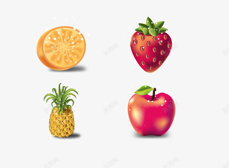 手绘橙子草莓菠萝苹果png免抠素材_新图网 https://ixintu.com 凤梨 橙子 苹果 草莓