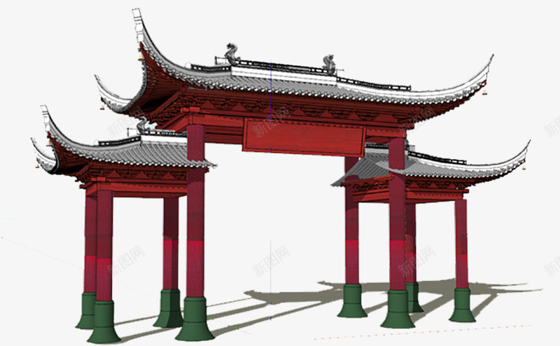 传统中国风牌坊大门png免抠素材_新图网 https://ixintu.com 中式大门 亭台楼阁 传统中式 大门 庙门 建筑 模型 牌坊 红色
