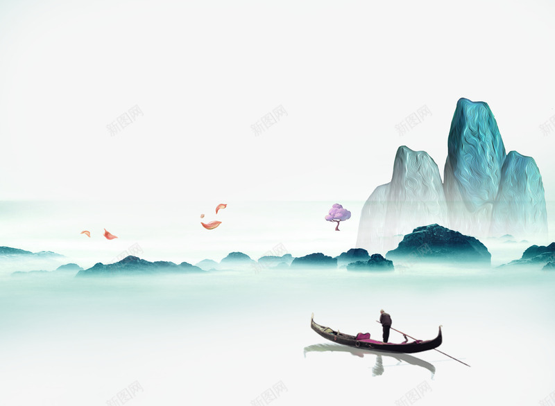 中国风清明海报装饰png_新图网 https://ixintu.com 中国风 传统节气 山水 清明海报装饰 清明节 节气 风景