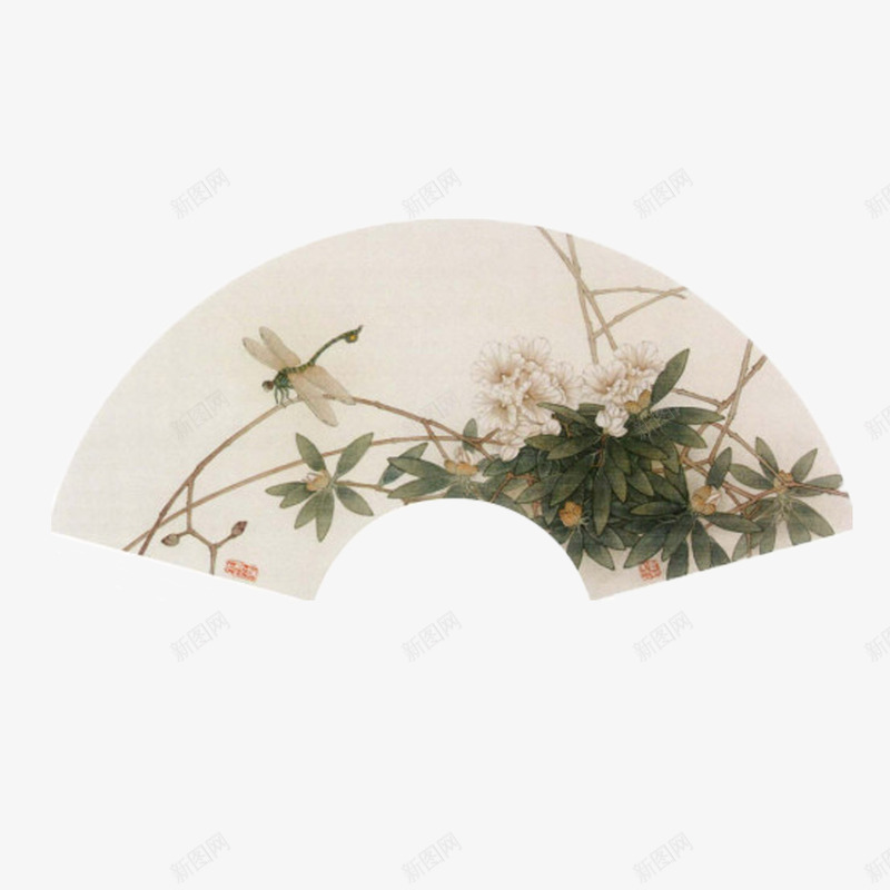 扇面png免抠素材_新图网 https://ixintu.com 中国风 工笔画 扇面 折扇 插画 花卉 鸟