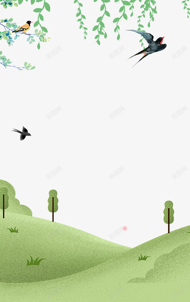 春季柳枝树木与草地装饰边框psd免抠素材_新图网 https://ixintu.com 叶子装饰 大自然景色 手绘 春季 春色 树木装饰 植物装饰 花朵装饰
