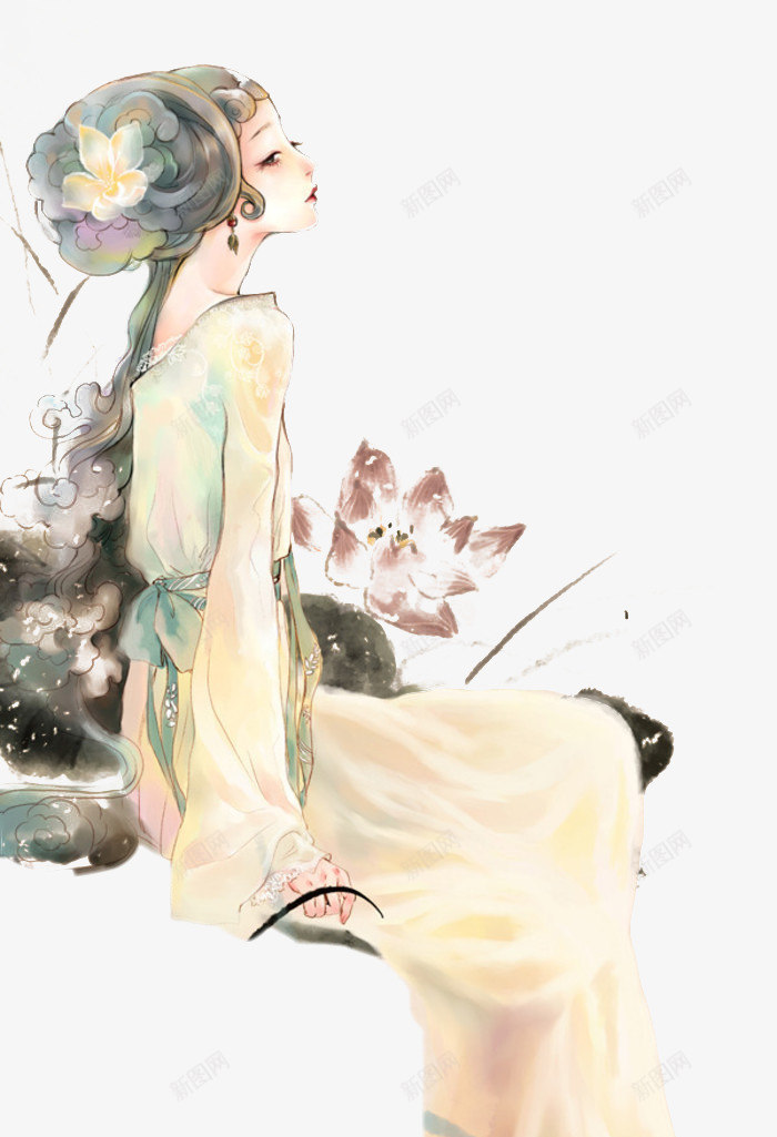 古装少女png免抠素材_新图网 https://ixintu.com 中国风 古装 古风 古风衣服 少女 手绘 水墨