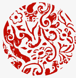 红色中国风圆形印章七夕情人节素材