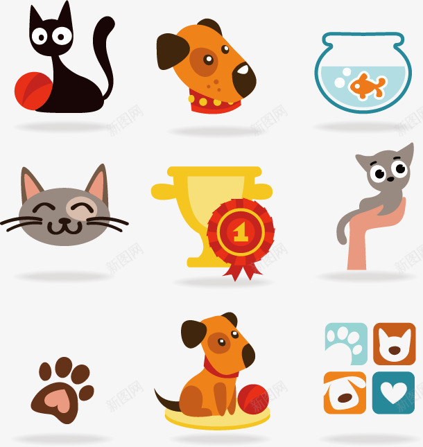宠物头像矢量图ai免抠素材_新图网 https://ixintu.com 卡通 卡通宠物 奖杯 宠物 比赛 狗 猫 鱼缸 矢量图