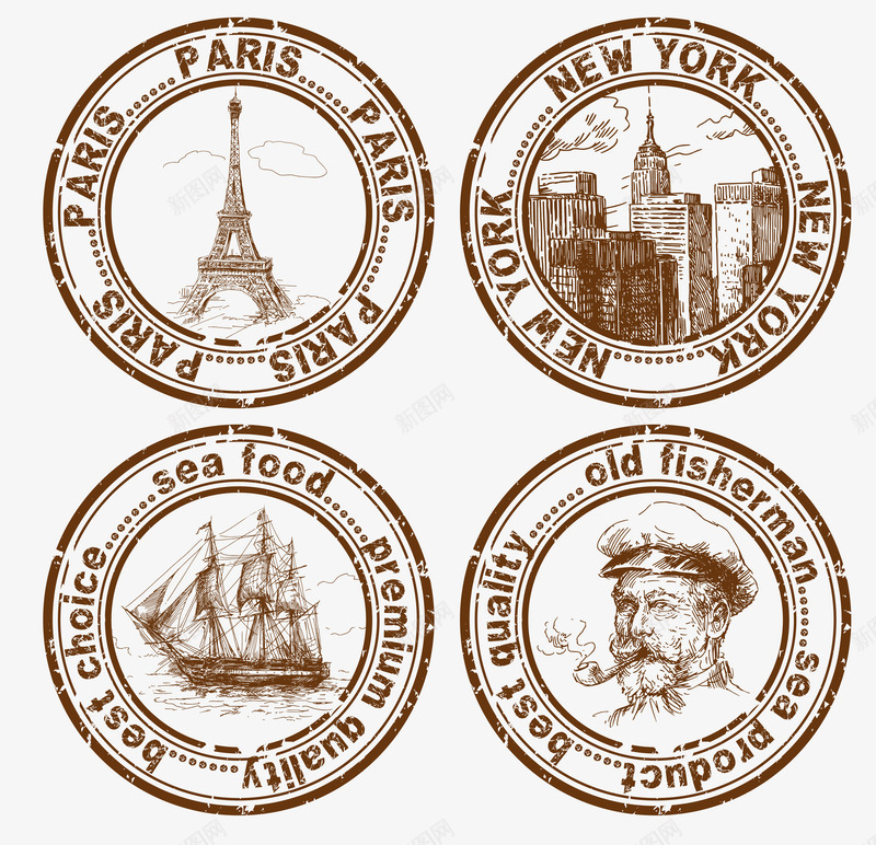 标签商标矢量图图标ai_新图网 https://ixintu.com 商标 塔 帆船 标签 船长 风景 矢量图
