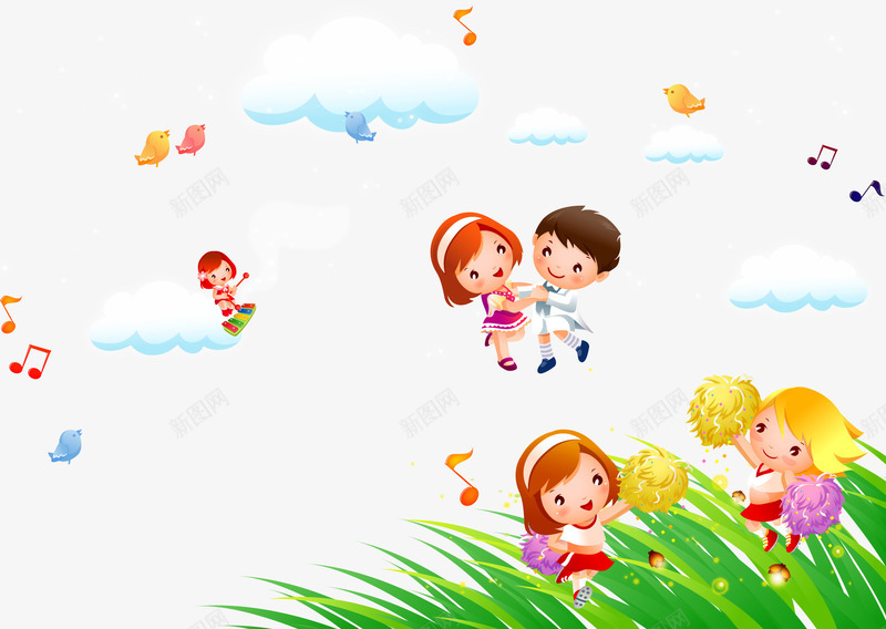 卡通跳舞的儿童音符白云背景png免抠素材_新图网 https://ixintu.com 卡通跳舞的儿童 卡通跳舞的儿童音符白云 卡通跳舞的儿童音符白云背景 彩绘音符 跳舞的儿童音符白云背景 音符白云背景