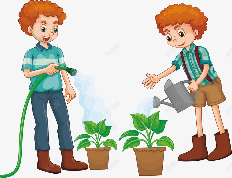 浇灌种植的花朵png免抠素材_新图网 https://ixintu.com 浇灌 父子俩 盆栽 矢量素材 祖国的花朵