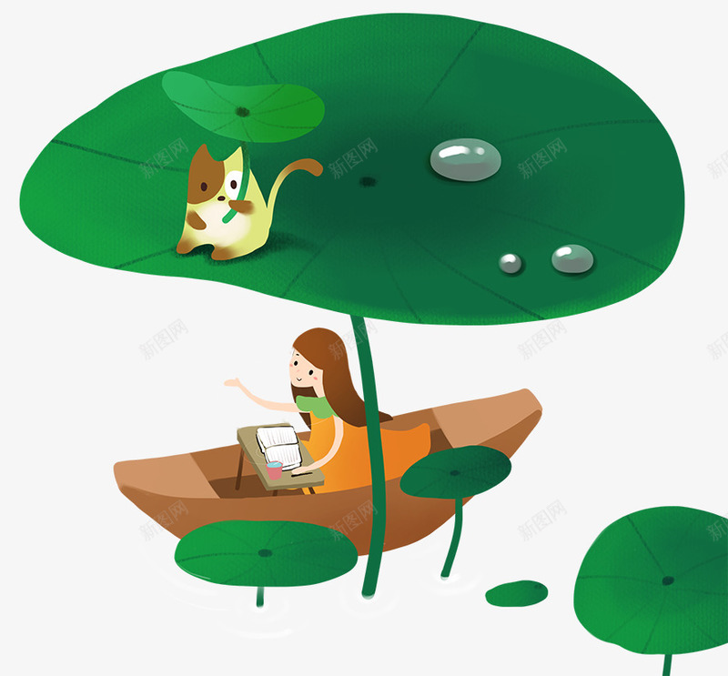 手绘小清新装饰插图立夏治愈系插png免抠素材_新图网 https://ixintu.com 女孩 小清新 手绘 手绘小清新装饰插图立夏治愈系插画免费下载 治愈系插画 立夏 荷叶 装饰插图