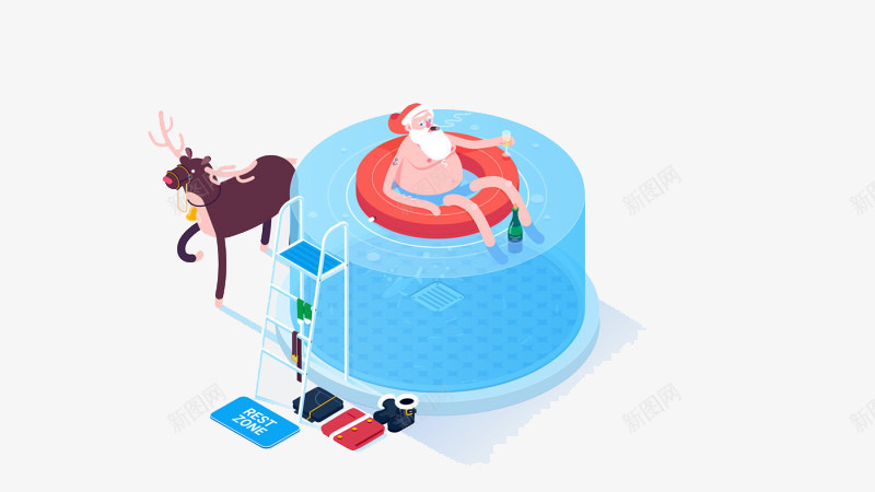 创意扁平游泳池的圣诞老人png免抠素材_新图网 https://ixintu.com H5页面素材 创意 卡通 圣诞老人 扁平 扁平化 扁平文化 扁平素材 电商卡通 网页设计卡通