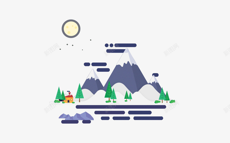 扁平化雪山景色png免抠素材_新图网 https://ixintu.com 山石 扁平化图案 扁平化插画 插画 树丛 装饰图 装饰图案 雪山