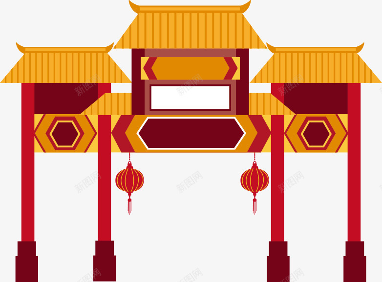 古代建筑矢量图ai免抠素材_新图网 https://ixintu.com 中国红 古代 庙门 建筑 牌坊 矢量图 矢量素材