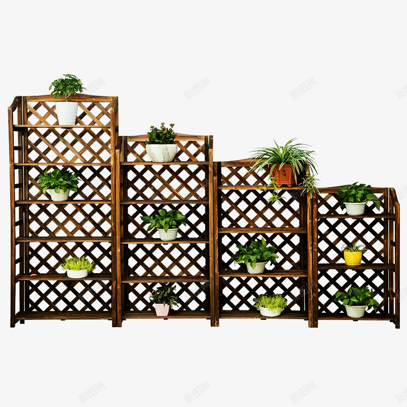 花架上的盆栽png免抠素材_新图网 https://ixintu.com 实木 植物 盆栽 置物架 花架 花盆