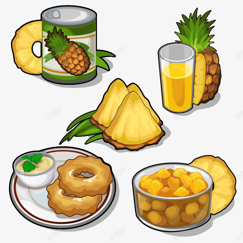 菠萝类食物png免抠素材_新图网 https://ixintu.com 卡通水果 果汁 罐头
