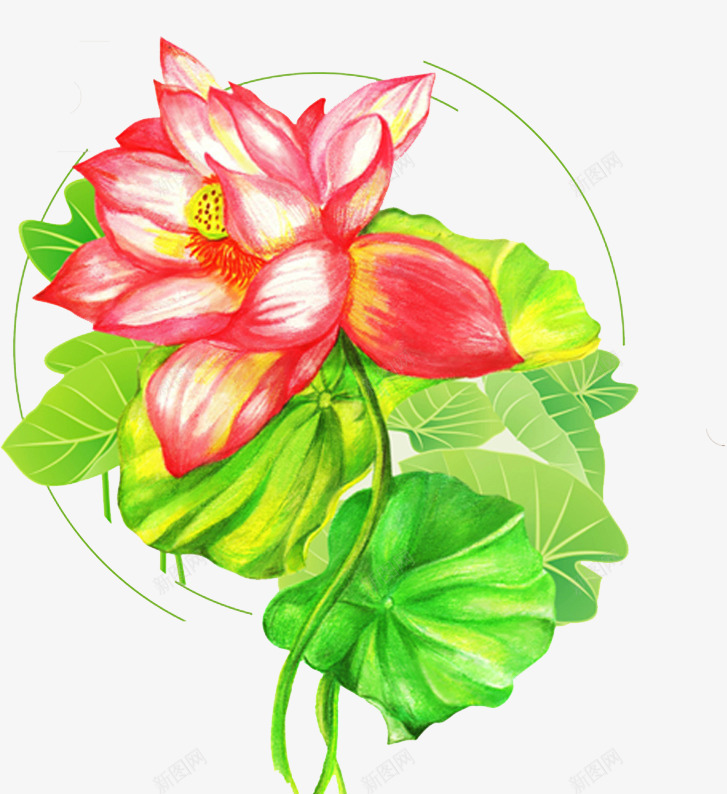 荷花图案png免抠素材_新图网 https://ixintu.com 圆形 油墨 花朵 荷叶 黄色花蕊