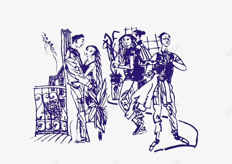 钢笔手绘派对场景png免抠素材_新图网 https://ixintu.com 年终派对 手绘风格 朋友聚会 派对场景 钢笔手绘 钢笔画